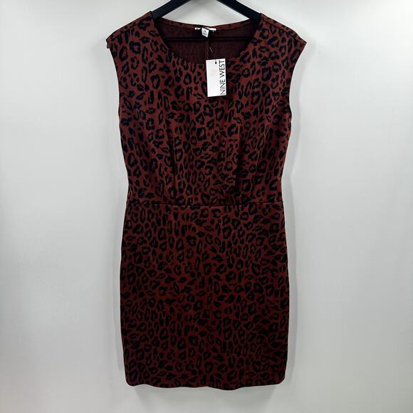NINE WEST NWT Brown and Black Leopard Print Dress Size Medium - Picture 1 of 6